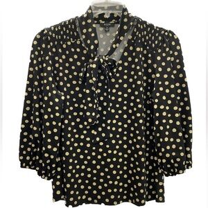 NWT A.U.W. Polka Dot Tie Neck Blouse